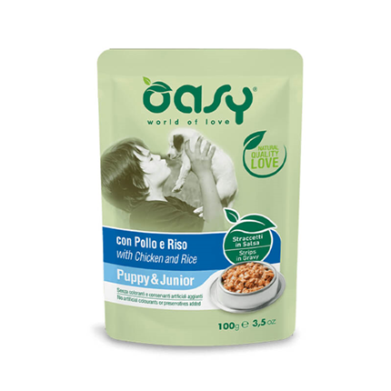 Oasy Strips in Gravy Puppy koščki v omaki - piščanec in riž - 100 g