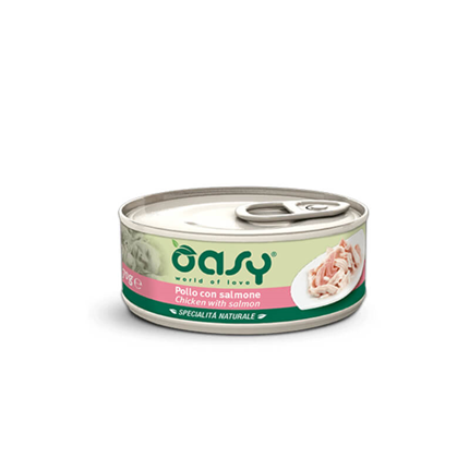 Oasy Natural Range adult piščanec in losos v želeju, konzerva