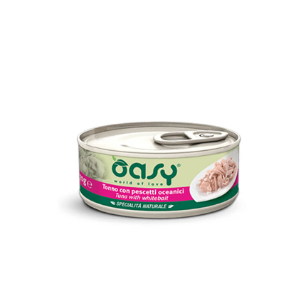 Oasy Natural Range adult tuna in bela riba v želeju, konzerva