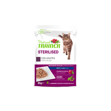 Natural Trainer Cat Sterilised koščki v omaki, vrečka - raca - 85 g