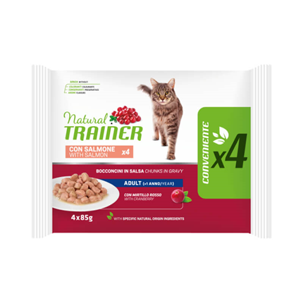 Natural Trainer Cat Multipack Adult, vrečka - losos - 4 x 85 g