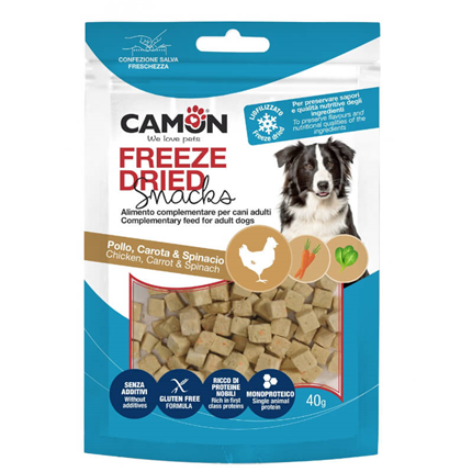 Camon Freeze Dried posladki kocke, piščanec, korenje in špinača - 40 g