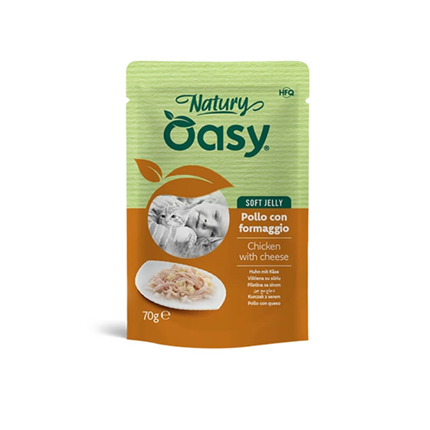 Oasy Cat Natury Adult fileji v želeju, vrečka - piščanec in sir - 70 g