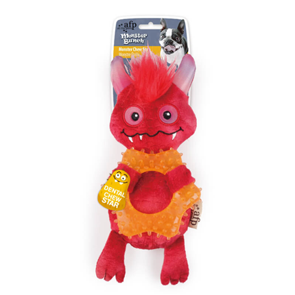 All For Paws plišasta igrača Monster z grizalom, rdeč - 24,5 cm