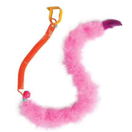 JW igrača za mačke, roza perje z mačjo meto in vzmetjo