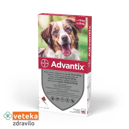 Advantix ampule za pse, do 25 kg - 2,5 ml - 4 ampule
