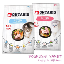 Ontario Kitten poskusni paket za mladičke - piščanec, losos - 2 x 400 g