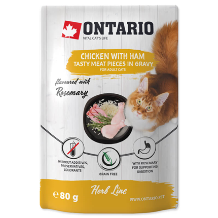 Ontario Cat Herb Line vrečka - piščanec in šunka - 80 g