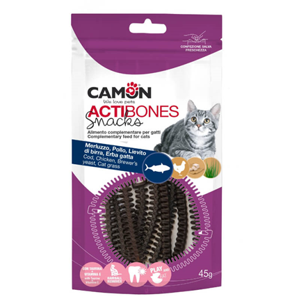 Camon ActiBones Snacks posladek za mačke, polenovka in piščanec - 45 g