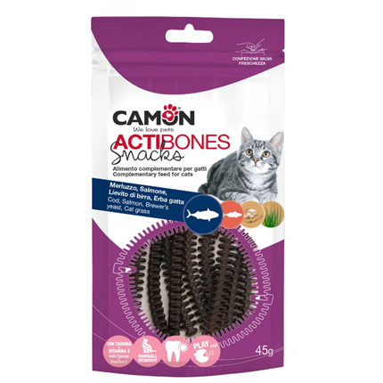 Camon ActiBones Snacks posladek za mačke, polenovka in losos - 45 g