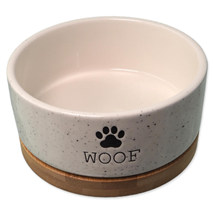 Dog Fantasy keramična posoda WOOF s podstavkom, bela - 13 x 5,5 cm / 400 ml