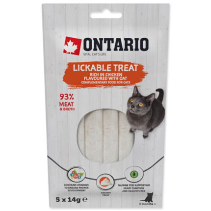 Ontario Cat Lickable posladek kremasta pasta, piščanec in oves - 5x 14 g