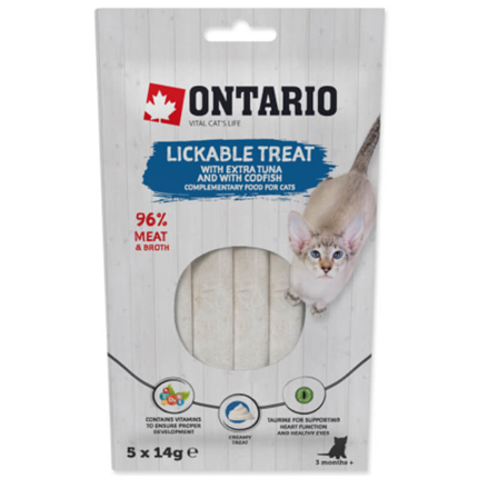 Ontario Cat Lickable posladek kremasta pasta, tuna in trska - 5x 14 g