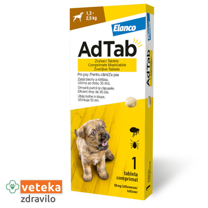 AdTab tableta proti zajedalcem za pse, 1.3-2.5kg/56,25mg