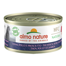 Almo Nature HFC Natural konzerva – tuna, piščanec in šunka – 70 g