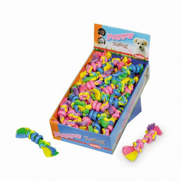 Nobby igralna vrv z dvema vozloma in gumi obročkoma - 16 cm