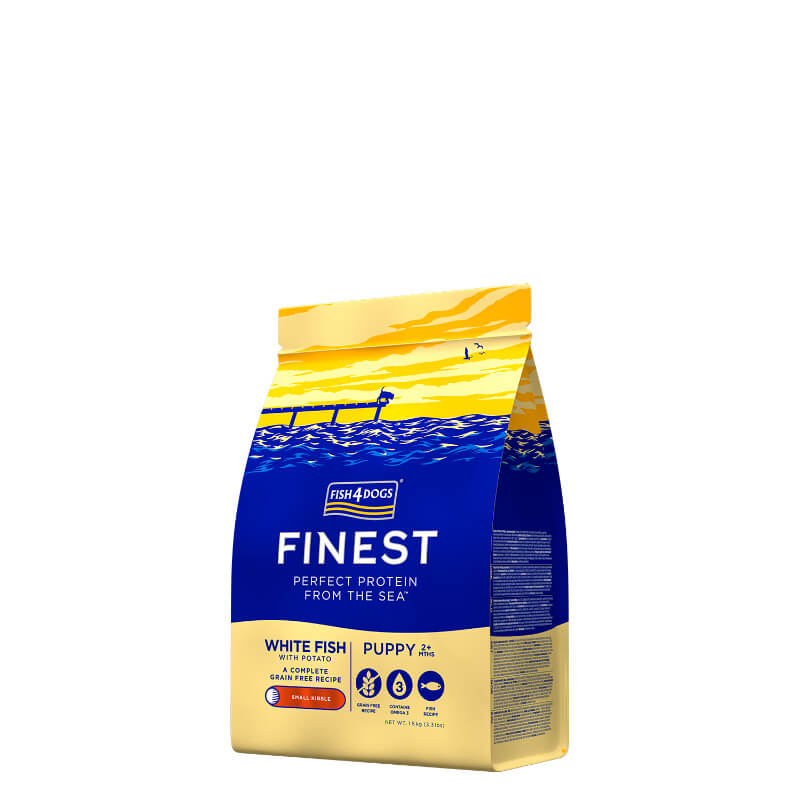 Fish4Dogs Puppy - bela riba - majhni briketi - 1,5 kg