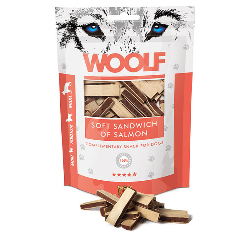 Woolf priboljški - mehki sendvič z lososm - 100 g