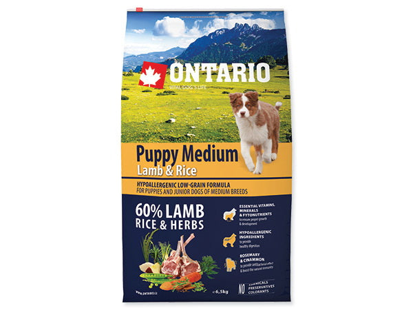Ontario Puppy Medium - jagnjetina in riž - 6,5 kg