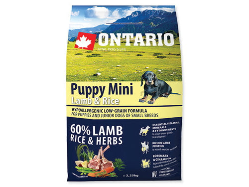Ontario Puppy Mini - jagnjetina in riž - 2,25 kg