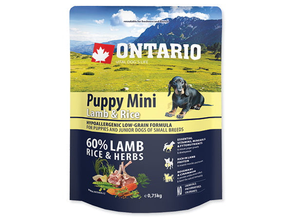 Ontario Puppy Mini - jagnjetina in riž - 750 g