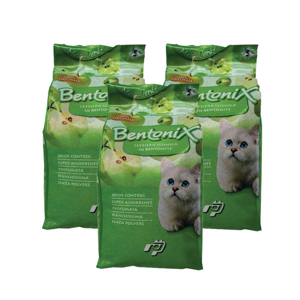 Bentonix posip za mačje stranišče, zeleno jabolko - 3 x 5 kg