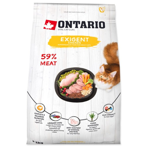 Ontario Cat Exigent, za izbirčne mačke - piščanec - 2 kg