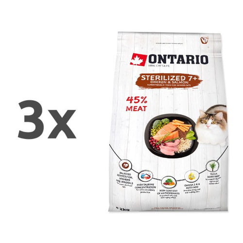 Ontario Cat Sterilised +7 - piščanec in losos - 3 x 2 kg