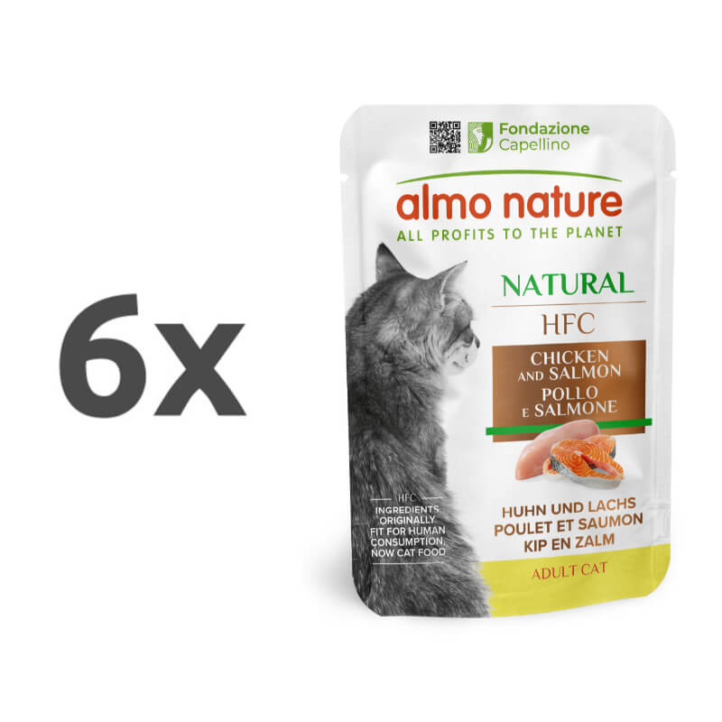 Almo Nature HFC Natural – piščanec in losos - 6 x 55 g
