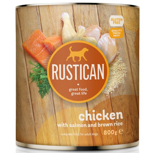 Rustican konzerva Adult - piščanec in losos - 800g