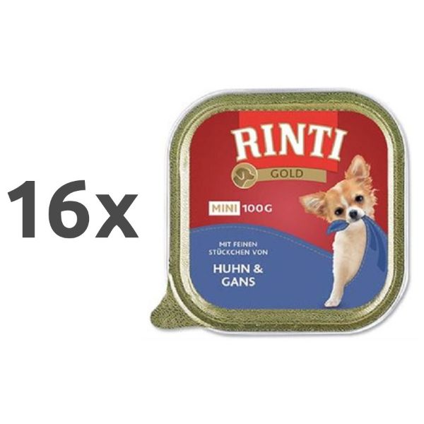 Rinti Gold Mini alutray - piščanec in goska - 100 g - 16 x 100 g