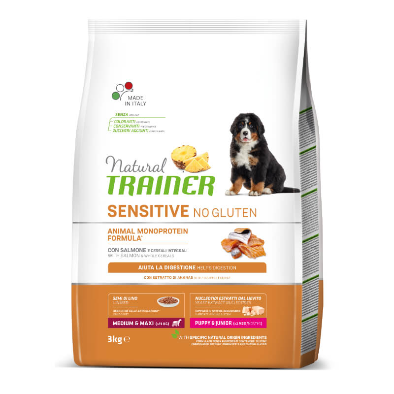 Natural Trainer Sensitive No Gluten Puppy & Junior Medium/Maxi - losos - 3 kg