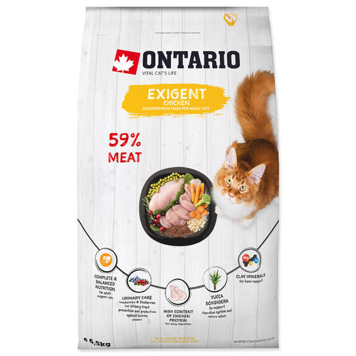 Ontario Cat Exigent, za izbirčne mačke - piščanec - 6,5 kg