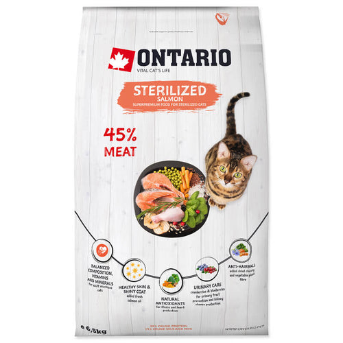 Ontario Cat Sterilised - losos - 6,5 kg