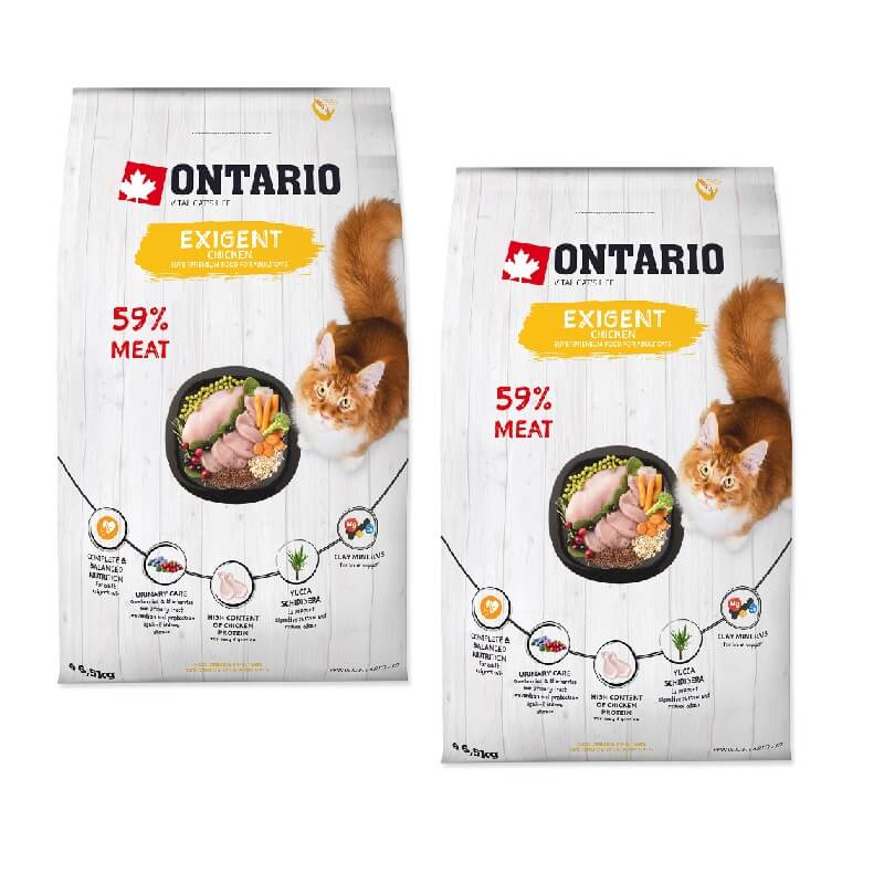 Ontario Cat Exigent, za izbirčne mačke - piščanec - 2 x 6,5 kg