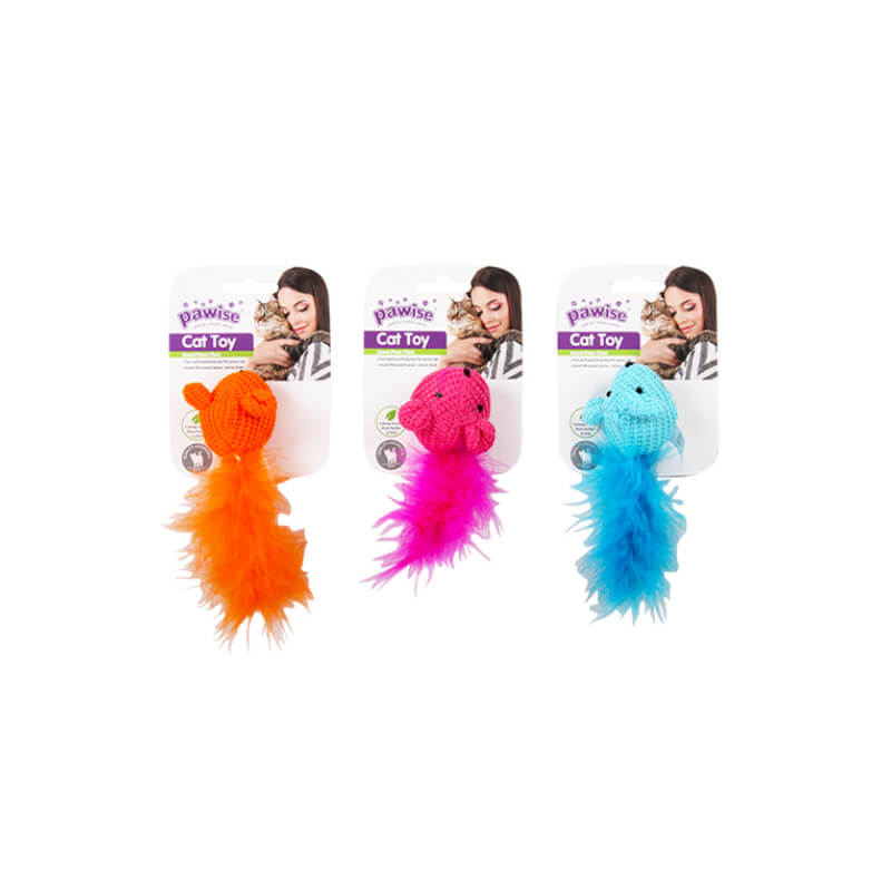 Pawise pletena miška s pernatim repkom, različne barve - 11 cm