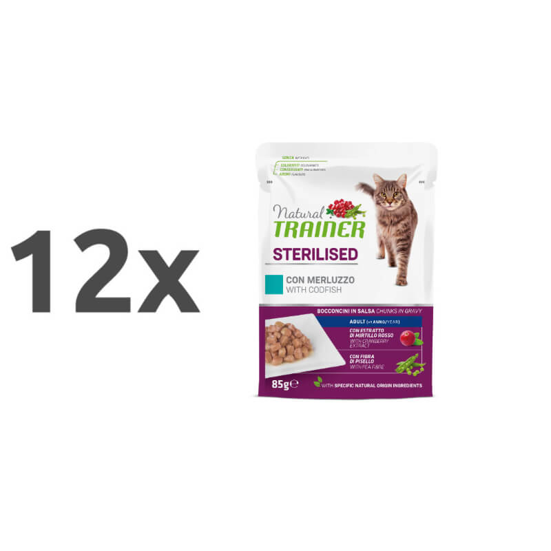 Natural Trainer Cat Sterilised, vrečka - polenovka - 85 g - 12 x 85 g