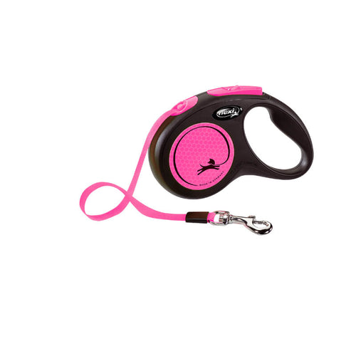 Flexi povodec New Neon S, trak - 5 m (različne barve) - roza