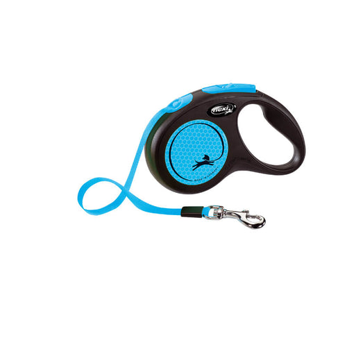 Flexi povodec New Neon S, trak - 5 m (različne barve) - modra