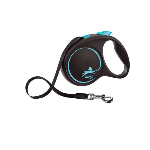 Flexi povodec Black Design M, trak - 5 m (različne barve) - modra