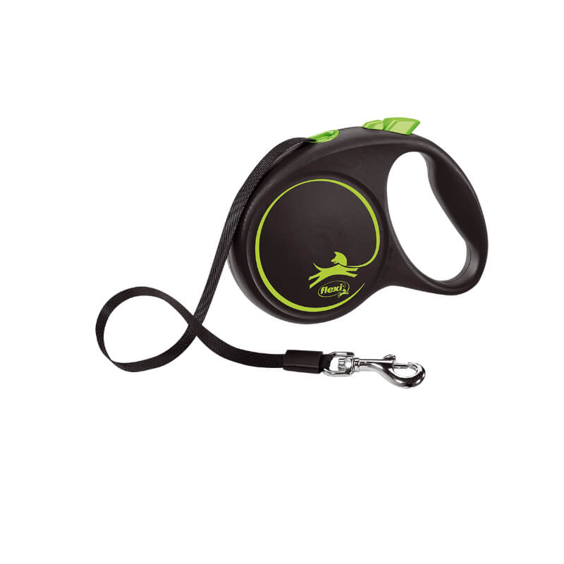 Flexi povodec Black Design M, trak - 5 m (različne barve) - zelena