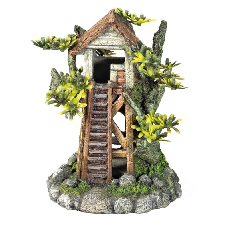 Nobby dekor drevesna hiša z rastlinami - 12,2 x 9,2 x 15,5 cm