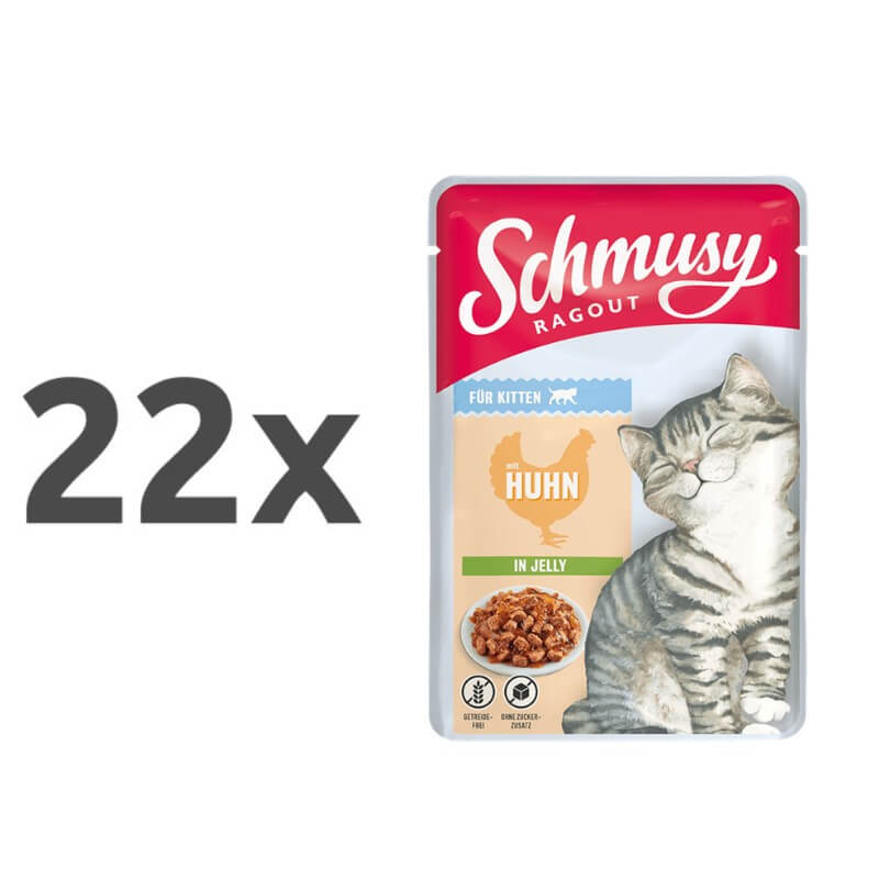 Schmusy Ragout Kitten Jelly - piščanec - 22 x 100 g