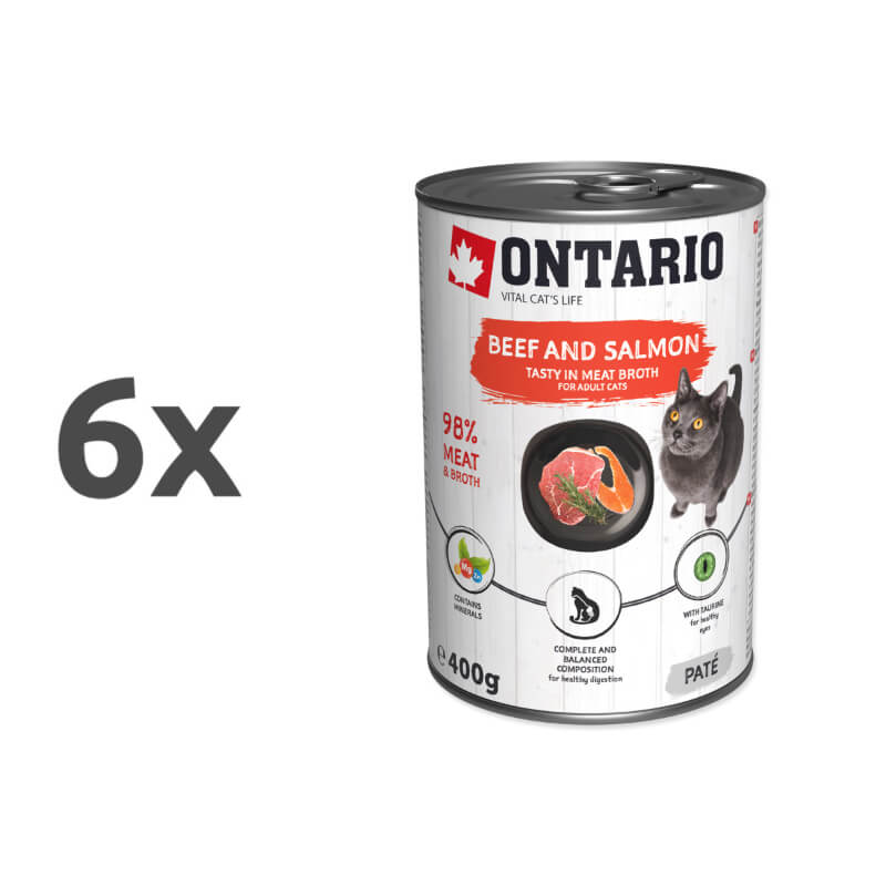 Ontario Cat Adult - goveja pašteta z lososom & spirulino - 6 x 400 g