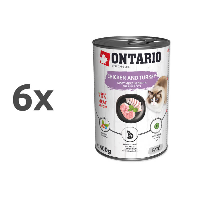 Ontario Cat Adult - puranja pašteta z rakitovcem - 6 x 400 g