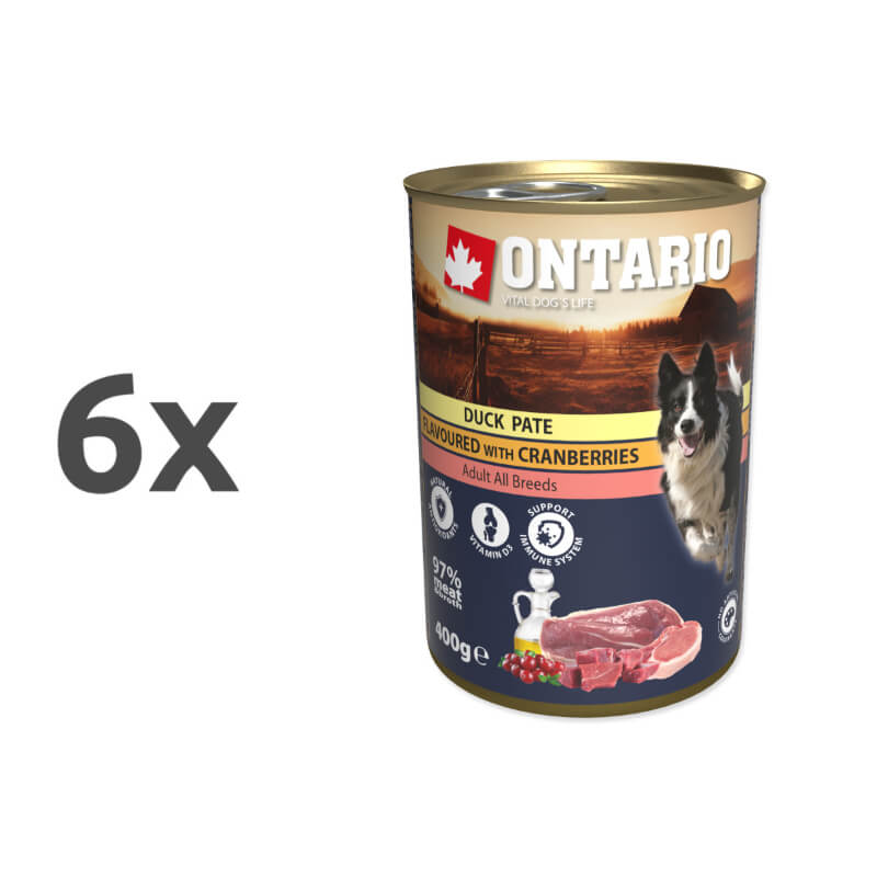 Ontario Dog Adult - račja pašteta z brusnico - 6 x 400 g