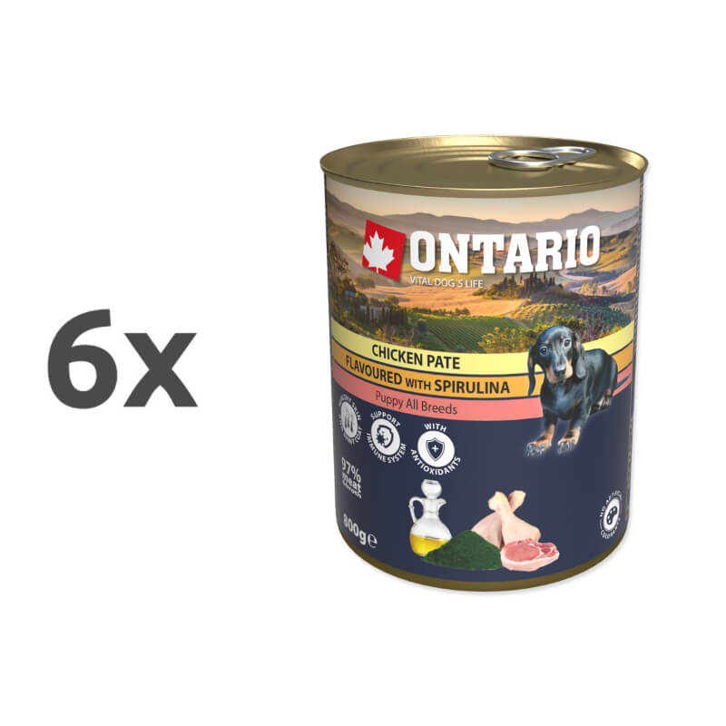 Ontario Dog Puppy - piščančja pašteta s spirulino & lososovim oljem - 6 x 800 g