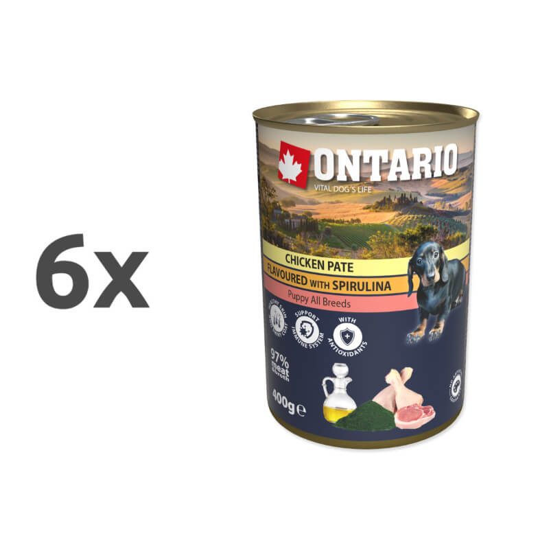 Ontario Dog Puppy - piščančja pašteta s spirulino & lososovim oljem - 6 x 400 g