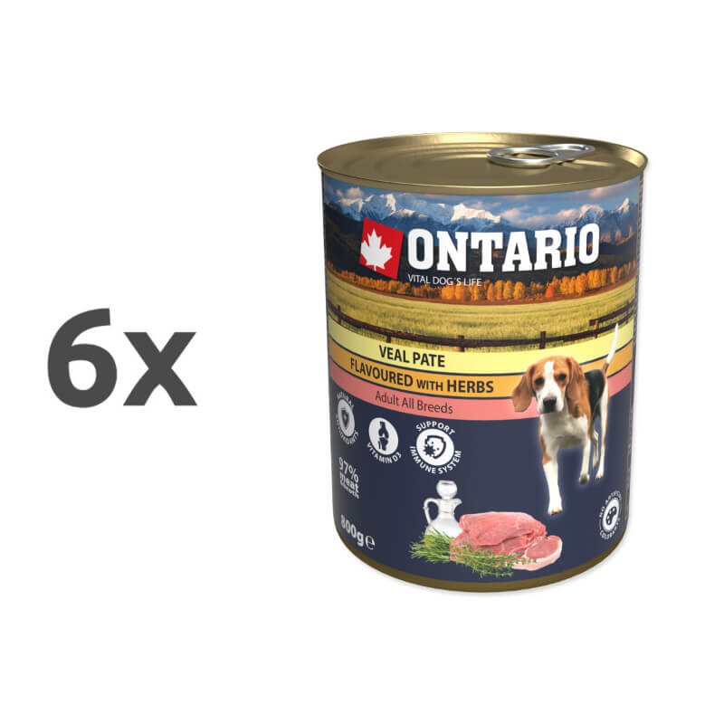 Ontario Dog Adult - telečja pašteta z zelišči - 6 x 800 g