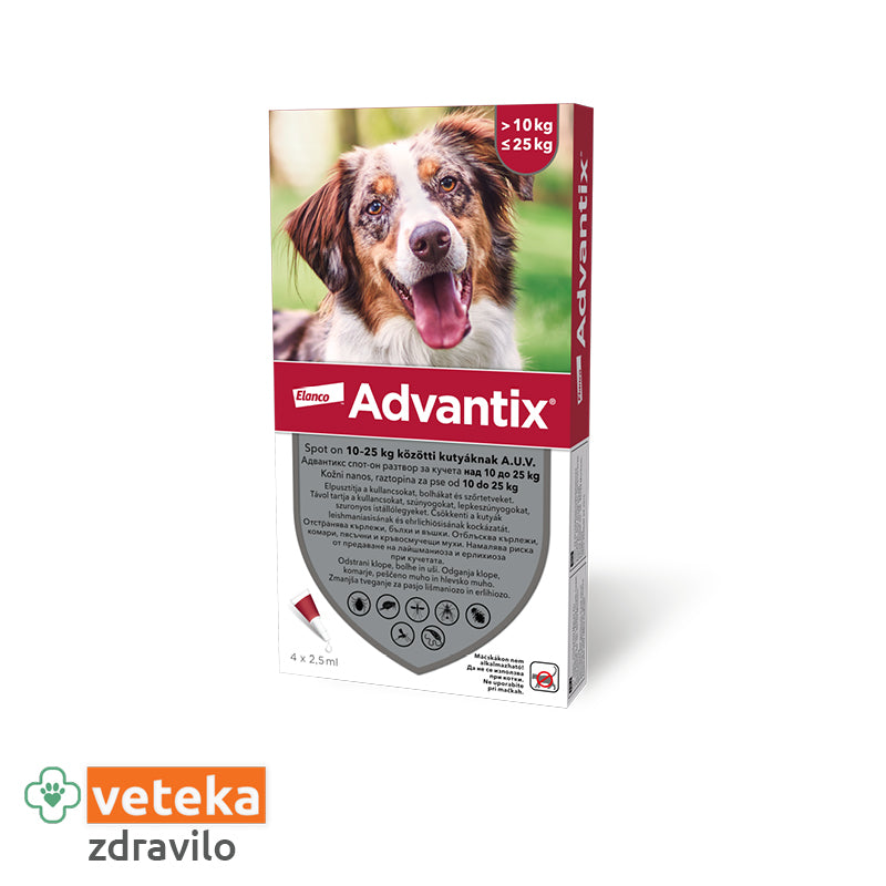 Advantix za pse do 25kg - 4 x ampula/2.5 ml
